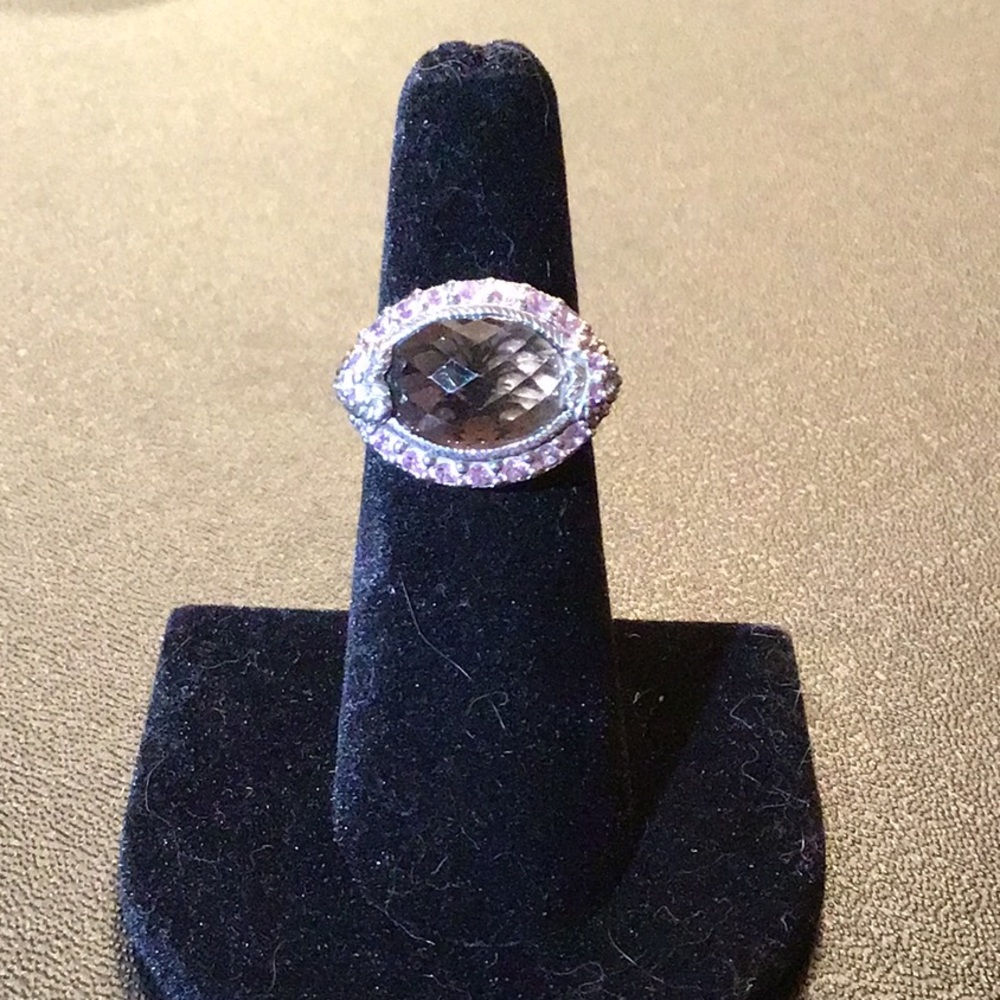 JUDITH RIPKA SMOKY TOPAZ & PINK DIAMONIQUE RING